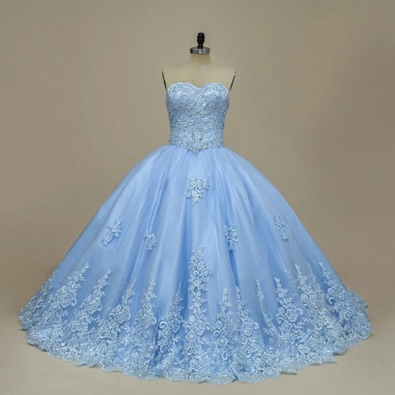 Luxury Elegance Blue Lace Ball Gown Quinceanera Dresses Lace Up With Sequins Sweet 16 Dress vestidos de 15 anos quinceaneras