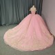 Luxury Pink Quinceanera Dresses 2024 Off Shouder Beads Ball Gown Sweet16 Dress Lace-Up Organza vestidos de 15 quinceanera