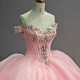 Luxury Pink Quinceanera Dresses 2024 Off Shouder Beads Ball Gown Sweet16 Dress Lace-Up Organza vestidos de 15 quinceanera