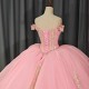 Luxury Pink Quinceanera Dresses 2024 Off Shouder Beads Ball Gown Sweet16 Dress Lace-Up Organza vestidos de 15 quinceanera