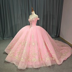 Luxury Pink Quinceanera Dresses 2024 Off Shouder Beads Ball Gown Sweet16 Dress Lace-Up Organza vestidos de 15 quinceanera