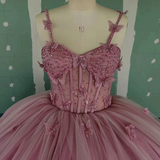 Luxury Quinceanera Dresses Bow New Lace Spaghetti Straps Beaded Party Prom Ball Gown Vintage vestido de 15 quinceanera