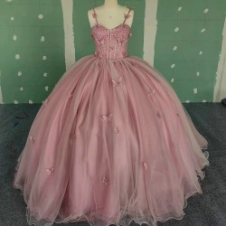 Luxury Quinceanera Dresses Bow New Lace Spaghetti Straps Beaded Party Prom Ball Gown Vintage vestido de 15 quinceanera