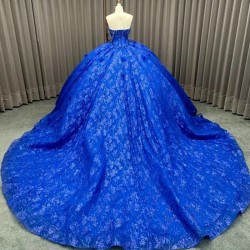 Luxury Sequins Ball Gown Blue Quinceanera Dresses Sleeveless Sweetheart Beaded Princess Evening Gowns vestido de quinceanera