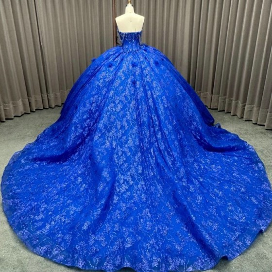 Luxury Sequins Ball Gown Blue Quinceanera Dresses Sleeveless Sweetheart Beaded Princess Evening Gowns vestido de quinceanera