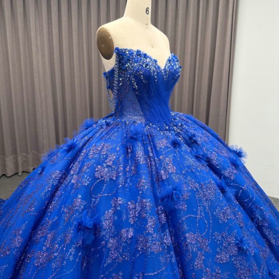 Luxury Sequins Ball Gown Blue Quinceanera Dresses Sleeveless Sweetheart Beaded Princess Evening Gowns vestido de quinceanera