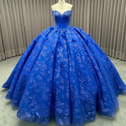 Luxury Sequins Ball Gown Blue Quinceanera Dresses Sleeveless Sweetheart Beaded Princess Evening Gowns vestido de quinceanera