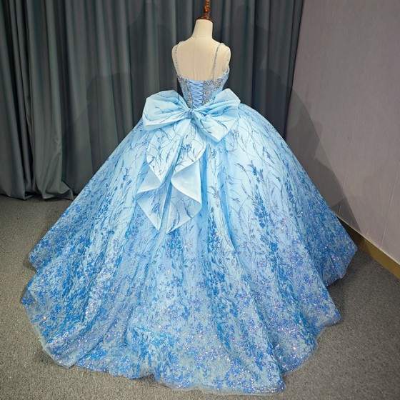 Navy Blue Princess Beading Lace Quinceanera Dress for Wedding Sweep Train Ball Gown Bow vestidos de 15 quinceanera