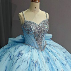Navy Blue Princess Beading Lace Quinceanera Dress for Wedding Sweep Train Ball Gown Bow vestidos de 15 quinceanera
