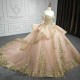 Off Shoulder Ball Gown Pink Quinceanera Dresses Tulle Gold Lace Appliques Beaded Sweet 16 Dress Vestido De 15 Anos Party Dress