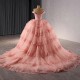 Pink Ball Gown Women Quinceanera Dresses Scoop Tulle Off Shoulder Prom Birthday Party Gowns Formal vestidos de 15 quinceanera
