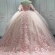 Pink Lace Applique Off The Shoulder Customized Quinceanera Dresses Ball Gown Birthday Lace Up Sweet 15 16 Dress
