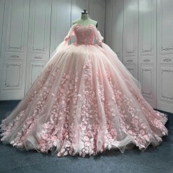 Pink Lace Applique Off The Shoulder Customized Quinceanera Dresses Ball Gown Birthday Lace Up Sweet 15 16 Dress
