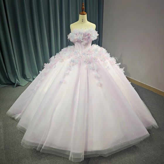 Pink Lace Quinceanera Dresses Puffy Ball Gown Strapless Birthday Lace Up Sweet 15 16 Dress vestido 15 anos quinceanera