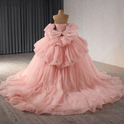 Pink Princess Sweet 16 Quinceanera Dresses Beaded Crystals Detachable Sleeves Pearls Vestido De 15 Anos Custom Ball Gown