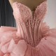Pink Princess Sweet 16 Quinceanera Dresses Beaded Crystals Detachable Sleeves Pearls Vestido De 15 Anos Custom Ball Gown