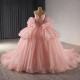 Pink Princess Sweet 16 Quinceanera Dresses Beaded Crystals Detachable Sleeves Pearls Vestido De 15 Anos Custom Ball Gown