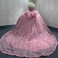 Pink Quinceanera Dress Sweet 15 Evening Dress Crystal Sleeveless Ball Gown Beading Vestido De Quinceanera