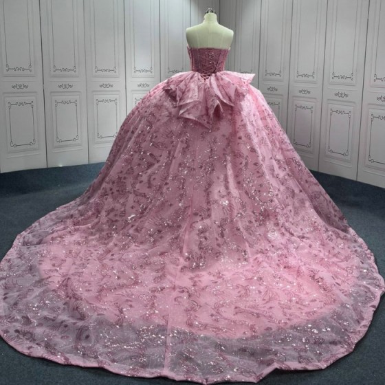 Pink Quinceanera Dress Sweet 15 Evening Dress Crystal Sleeveless Ball Gown Beading Vestido De Quinceanera