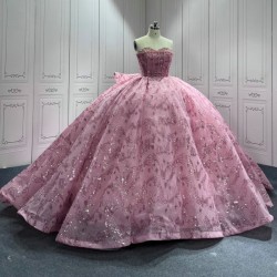 Pink Quinceanera Dress Sweet 15 Evening Dress Crystal Sleeveless Ball Gown Beading Vestido De Quinceanera
