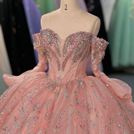 Pink Quinceanera Dress Sweet 15 Evening Dress Crystal Sleeveless Ball Gown Beading Vestidos De 15 Anos