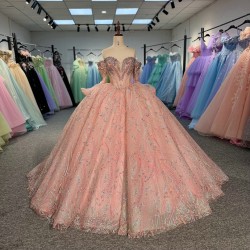 Pink Quinceanera Dress Sweet 15 Evening Dress Crystal Sleeveless Ball Gown Beading Vestidos De 15 Anos
