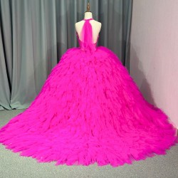 Pink Quinceanera Dresses for 15 Anas Customized Halter Ball Gown Court Train Lace Up Customised vestidos de 15 quinceanera