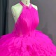 Pink Quinceanera Dresses for 15 Anas Customized Halter Ball Gown Court Train Lace Up Customised vestidos de 15 quinceanera