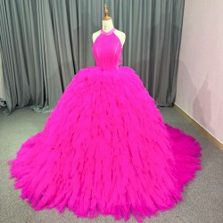 Pink Quinceanera Dresses for 15 Anas Customized Halter Ball Gown Court Train Lace Up Customised vestidos de 15 quinceanera