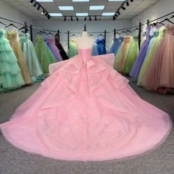 Pink Quinceanera Dresses for Girls Strapless Ruffles Vestidos 15 De Quinceañera Customized vestidos de quinceañera