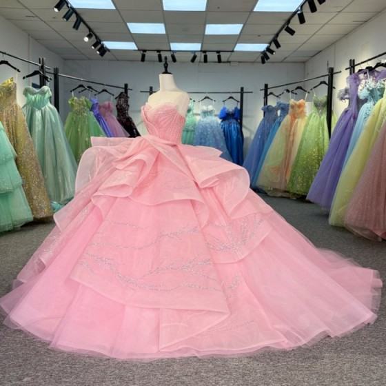Pink Quinceanera Dresses for Girls Strapless Ruffles Vestidos 15 De Quinceañera Customized vestidos de quinceañera
