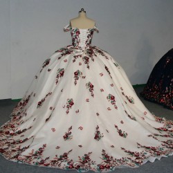 Popular Fashion Shiny White Summer V-neck Ball Gowns Quinceanera Dresses for Girls Off The Shoulder Sweet 16 Vestidos De