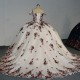 Popular Fashion Shiny White Summer V-neck Ball Gowns Quinceanera Dresses for Girls Off The Shoulder Sweet 16 Vestidos De