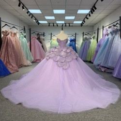 Purple Glitter Ball Gown Princess Quinceanera Dress Ruffle Sequin Appliques Custom Beaded Sweet 16 Dress Vestidos De 15 Años