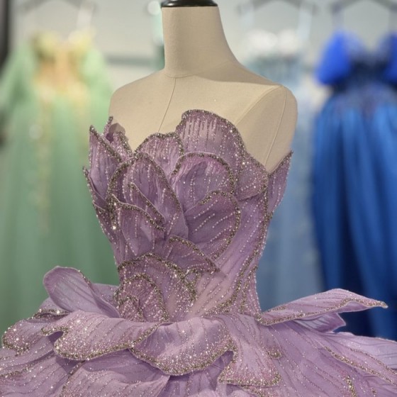 Purple Glitter Ball Gown Princess Quinceanera Dress Ruffle Sequin Appliques Custom Beaded Sweet 16 Dress Vestidos De 15 Años