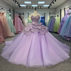 Purple Glitter Ball Gown Princess Quinceanera Dress Ruffle Sequin Appliques Custom Beaded Sweet 16 Dress Vestidos De 15 Años