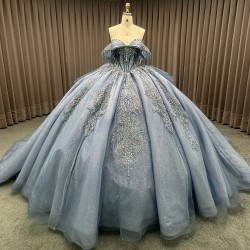 Quinceanera Dresses Ball Gown Flowers Strapless Vestidos De 15 Años 2025 Blue Vestido De 15