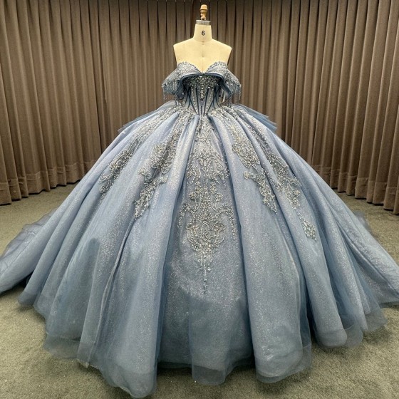 Quinceanera Dresses Ball Gown Flowers Strapless Vestidos De 15 Años 2025 Blue Vestido De 15