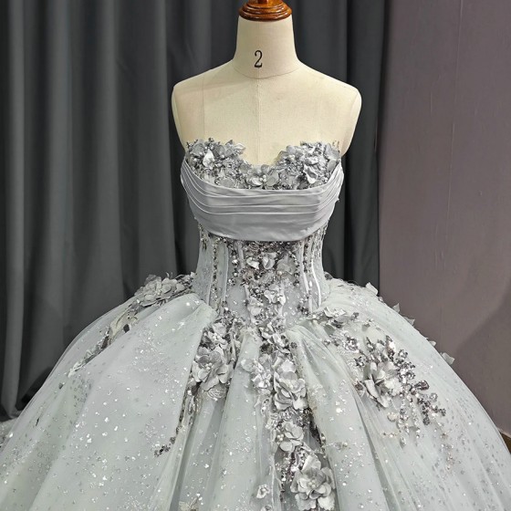 Quinceanera Dresses for Girls 3D Appliques Draped Strapless Lacing up Customized 15 Anos Vestido Drop Shipping vestidos 15 anos