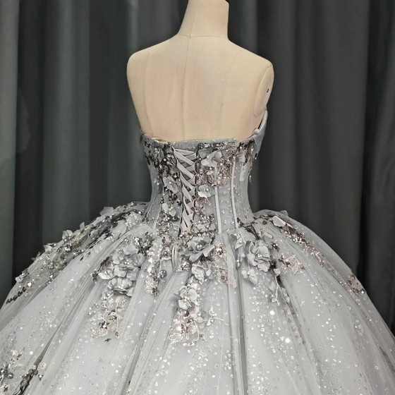 Quinceanera Dresses for Girls 3D Appliques Draped Strapless Lacing up Customized 15 Anos Vestido Drop Shipping vestidos 15 anos