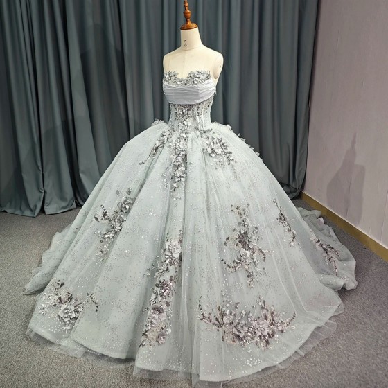 Quinceanera Dresses for Girls 3D Appliques Draped Strapless Lacing up Customized 15 Anos Vestido Drop Shipping vestidos 15 anos