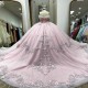 Off Shoulder Pink Quinceanera Dress Applique Lace Beaded Crystal Tull Ball Gown Sweet 16 Corset Birthday Party Vestido De 15 Anos