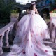 Off The Shoulder Light Pink Ball Gown Quinceanera Dresses Colorful Floral Appliques Lace Tull Corset Vestidos De 15 Anos