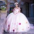 Off The Shoulder Light Pink Ball Gown Quinceanera Dresses Colorful Floral Appliques Lace Tull Corset Vestidos De 15 Anos