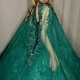 Shiny Emerald Green Quinceanera Dresses For 16 Girl Appliques Lace Beading With Cape Princess Ball Gowns Birthday Prom Dress