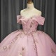 Sweetheart Pink Shiny Quinceanera Dresses Sequin Applique Lace Beads Tull Off the Shoulder Vestidos De 15 Anos Sweet 16 Dress
